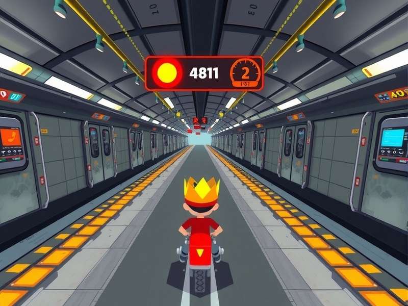Metro Sprint King gameplay screenshot showing character racing through metro station