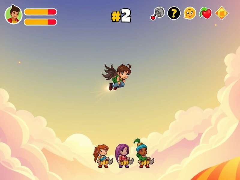 Papri Sky Surfer gameplay screenshot showing character flying through colorful sky