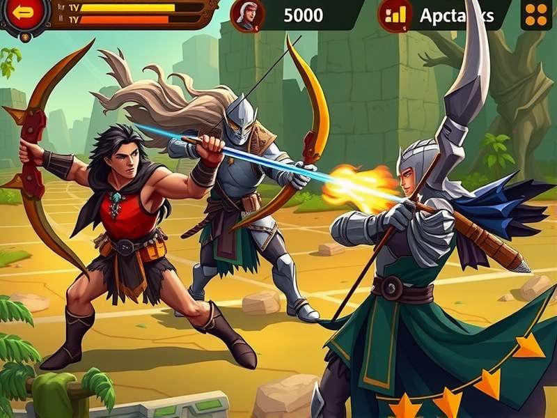 Heroic Archero Warriors combat scene with multiple enemy types