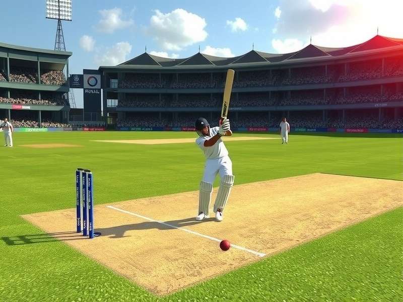 Real Cricket 24 Gameplay screenshot showing batting and bowling