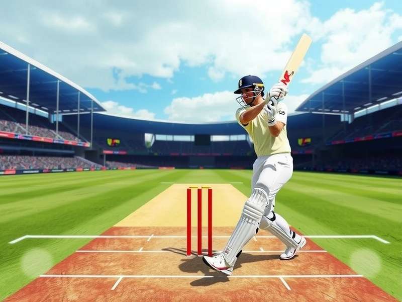 Real Cricket 25 Gameplay Screenshot showing batsman hitting a shot