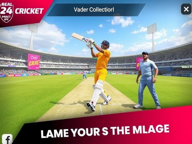 Real Cricket 24 gameplay screenshot showing a batsman hitting a shot