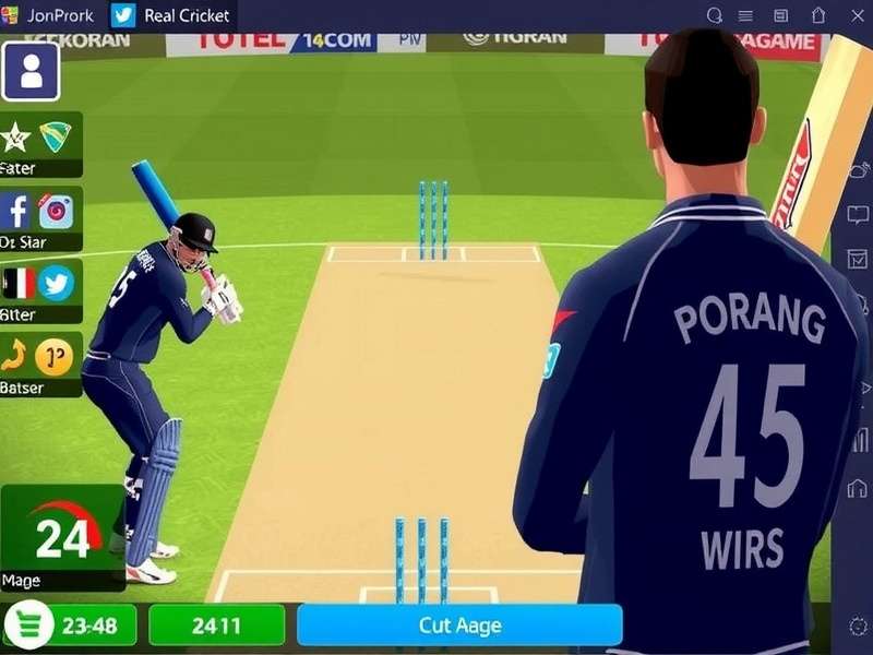 Real Cricket 24 multiplayer batting interface showing shot selection and timing meter