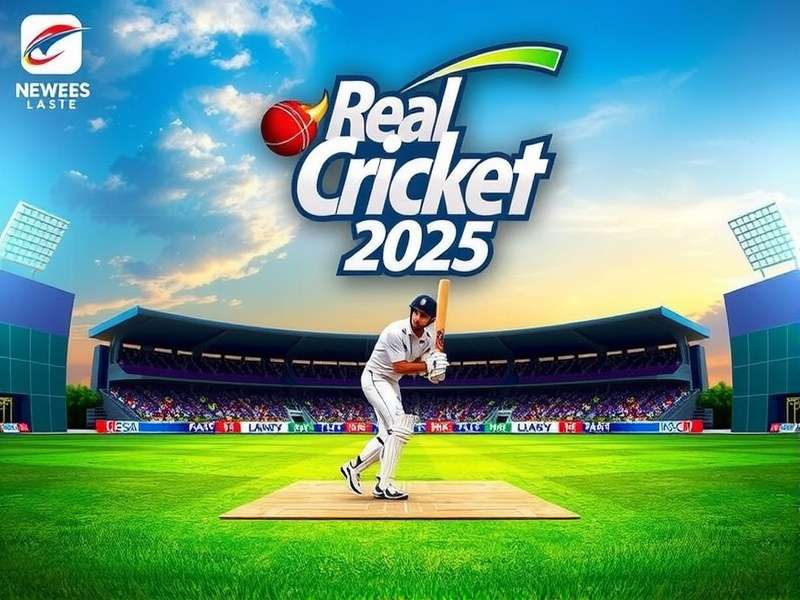 Real Cricket Game 2025 gameplay screenshot showing a batsman hitting a shot
