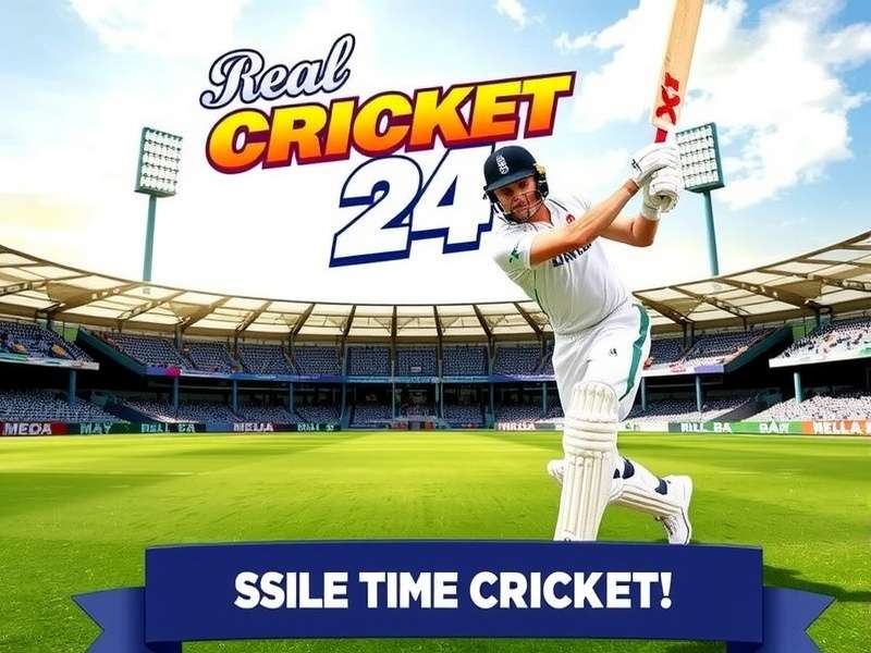 Real Cricket 24 gameplay screenshot showing batting interface
