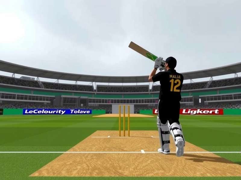 Real Cricket 24 PC gameplay screenshot showing realistic stadium and player models