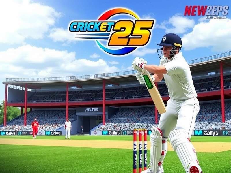 Real Cricket 25 Mod gameplay screenshot showing batting action
