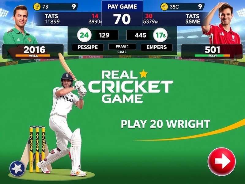 Real Cricket Game Play screenshot showing intense batting action
