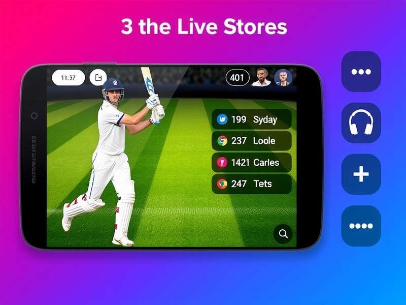 Live cricket score display with stadium background