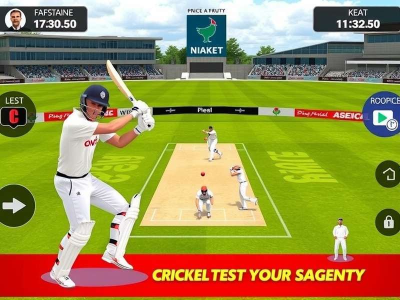 Close-up of a smartphone screen showing Real Cricket bowling swipe interface