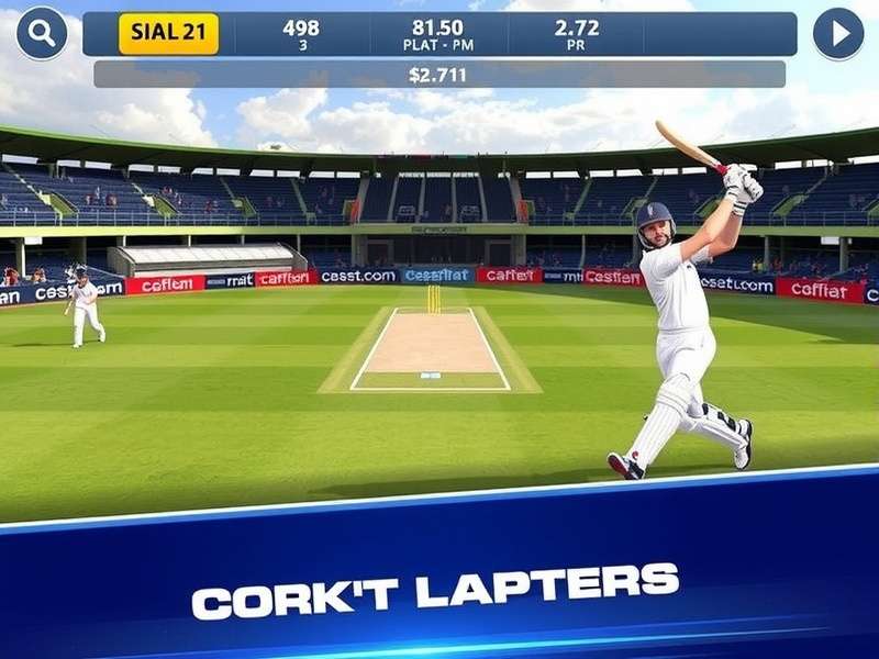Real Cricket 21 gameplay screenshot showing a batsman hitting a six