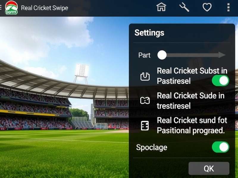 Real Cricket mobile game interface showing swipe controls