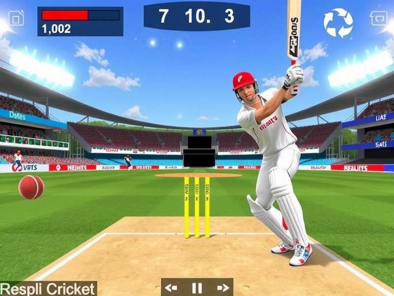 Real Cricket 24 gameplay screenshot showing a batsman hitting a shot
