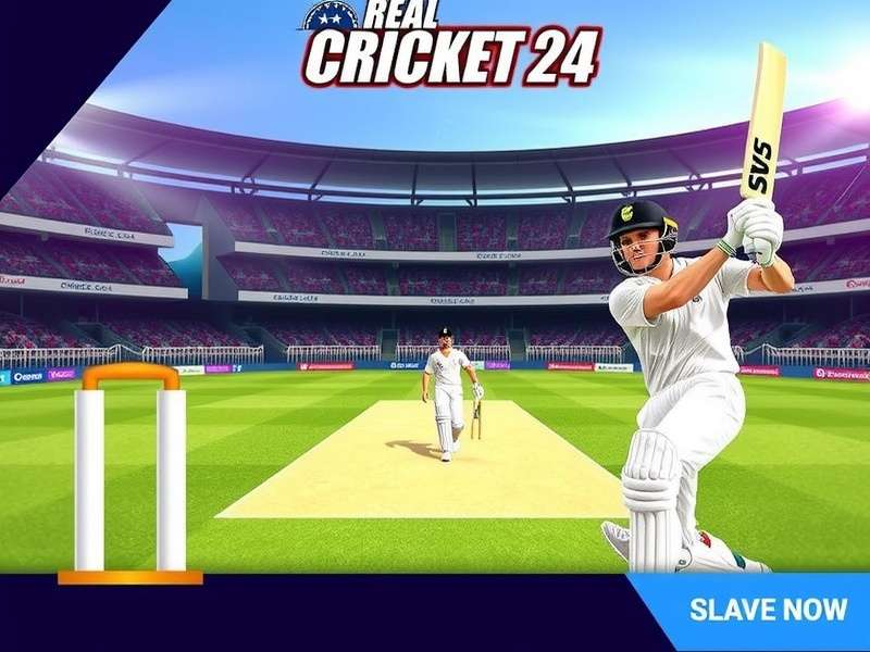 Real Cricket 24 gameplay screenshot showing a batsman hitting a shot