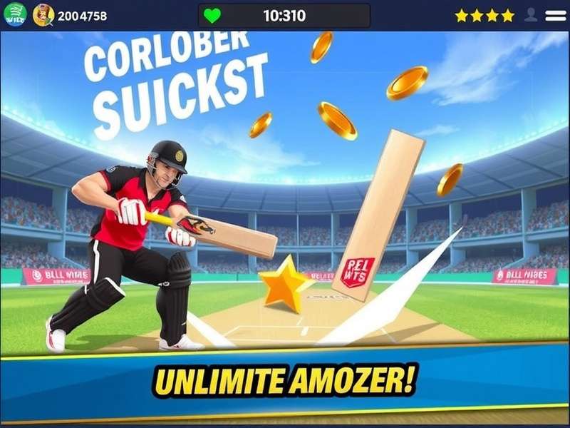 Real Cricket Swipe gameplay showing batting interface and coin rewards