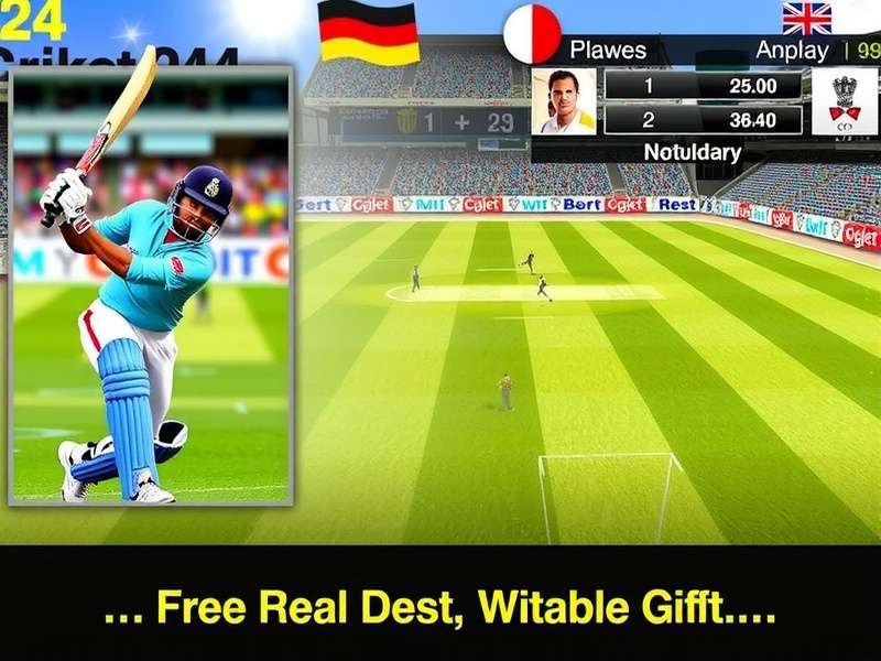 Real Cricket 24 Gameplay Screenshot showing a batsman hitting a shot