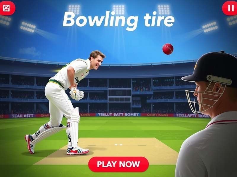 Real Cricket 24 bowling action shot showing a bowler delivering a yorker in a packed stadium