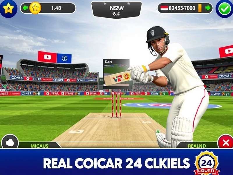 Real Cricket 24 Apk gameplay on mobile with stadium packed with Indian fans