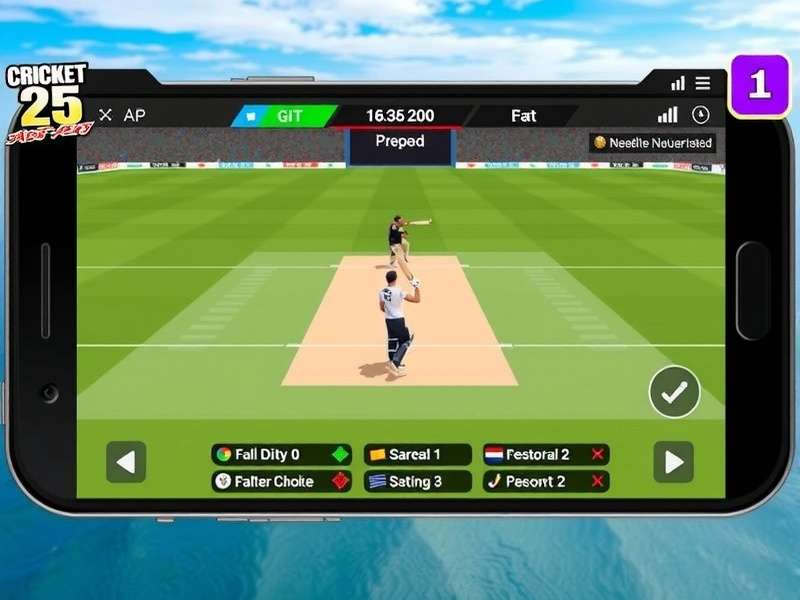 Real Cricket 25 Mod Apk gameplay screenshot showing updated UI and unlimited coins feature