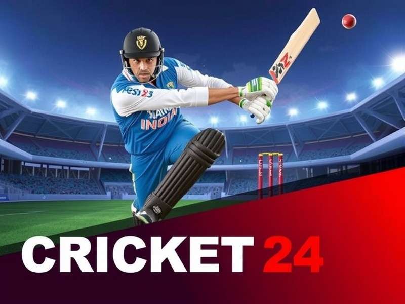 Real Cricket 24 gameplay screenshot showing stadium and batsman