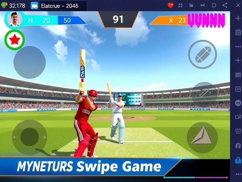 Real Cricket Swipe gameplay showing swipe batting control on mobile device