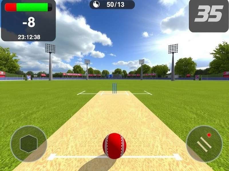 Real Cricket 24 PC gameplay action shot featuring Indian stadium and players