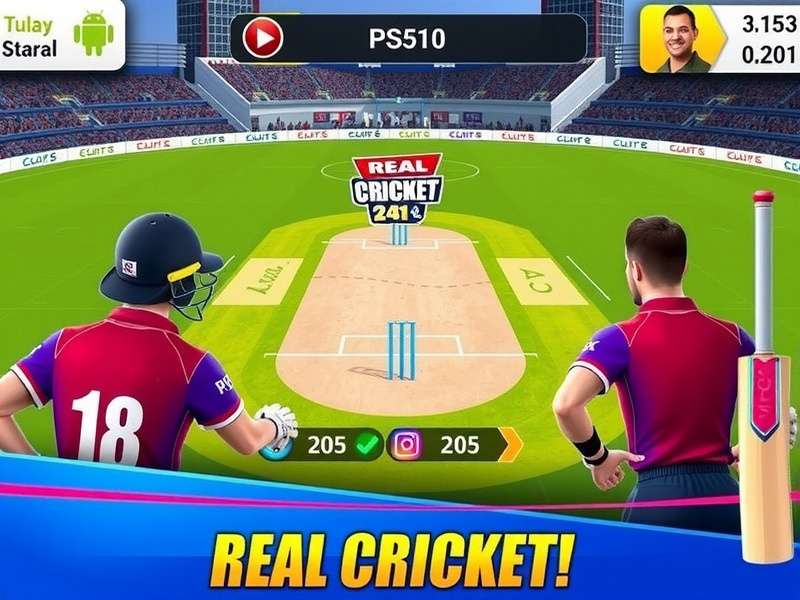 Real Cricket 24 multiplayer match between friends on mobile devices