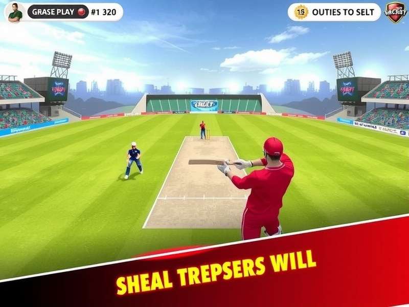 Real Cricket 26 Game gameplay screenshot showing a batsman playing a cover drive in a stadium