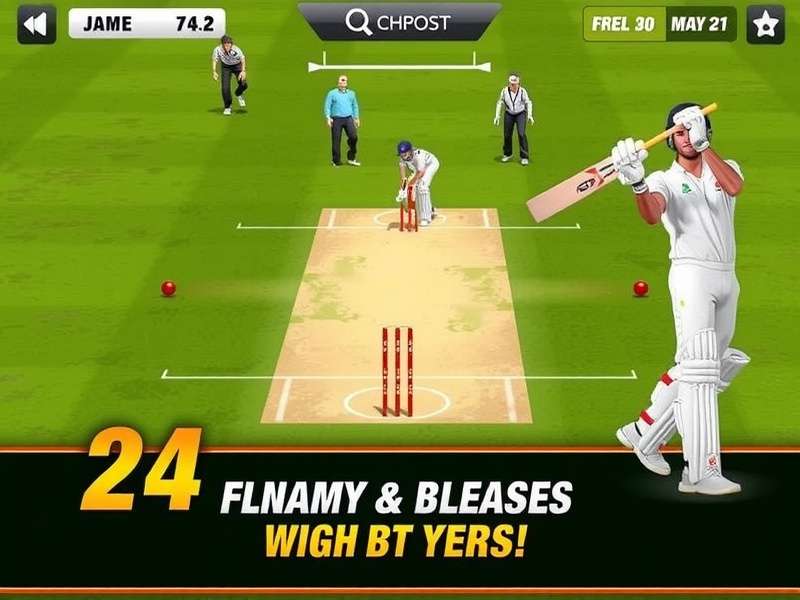 Real Cricket 24 Android gameplay screenshot showing batting action